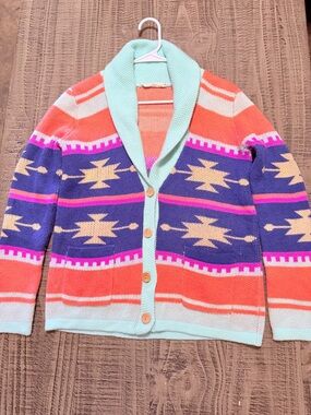 Ellison Multicolor Aztec Shawl Collar Cardigan - Mint, Coral, Purple, Fire